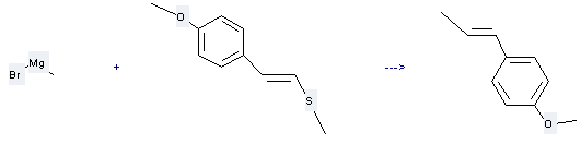 trans-Anethole can be prepared by trans-p-Methoxystyrylmethylsulfid and methylmagnesium bromide